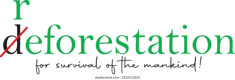 Reforestation for the survival of mankind and for the good and green health of mother earth text message Vector Graphic