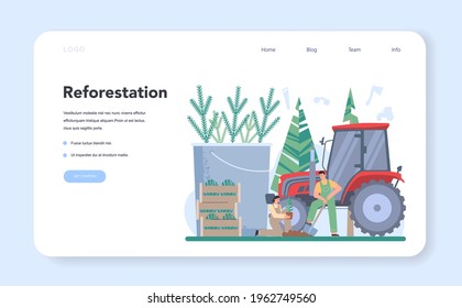 Reforestation web banner or landing page. Forester concept. Wood protection