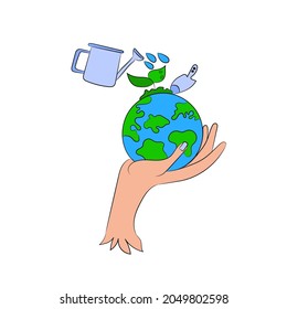 Reforestation, World Environment Day, World Heart Day, Garden, Trees, Save World, Earth Day, Nature and Ecology Concept. Cartoon People Vector Illustration