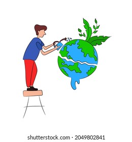 Reforestation, World Environment Day, World Heart Day, Garden, Trees, Save World, Earth Day, Nature And Ecology Concept. Cartoon People Vector Illustration