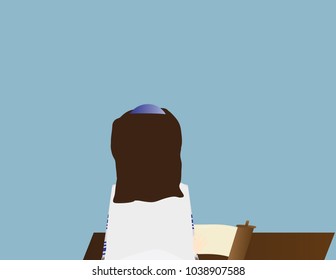 Reform Jewish girl learning torah. Jewish girl celebrating Bat mitzvah