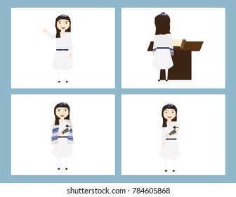 Reform Jewish girl in traditional Bat mitzvah, yom kippur or rosh hashanah