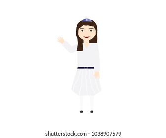 Reform Jewish girl vector illustration. Girl celebrating Bat mitzvah, yom kippur, rosh hashanah, Jewish holidays