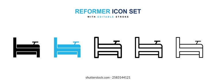 Reformer icons vector collection in black and blue colors on white background