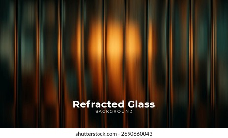 Fondo de vidrio refractado con rayas de Vertical y cálido resplandor naranja. Patrón de refracción de luz Abstractas para elemento de diseño moderno.