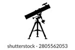 Refracting Telescope Silhouette On White Background astronomy