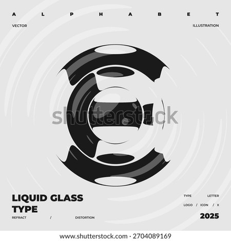 Refraction and Distortion letter E. Glass Effect minimal illustration. Abstract sign, symbol for promotional poster, music poster, sale banner, brochure or logo for your brand.