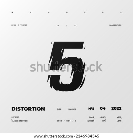 Refraction and Distortion number. Glass Effect minimal illustration. Abstract sign, symbol for promotional poster, music poster, sale banner, brochure or logo for your brand. Eps10 vector.