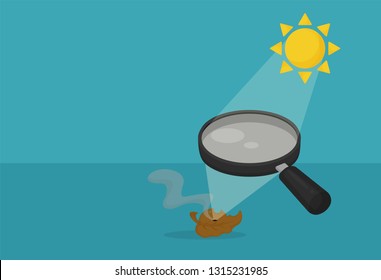 Refraction. The Magnifying Glass Serves The Sun. Causing Heat On Dry Leaves.