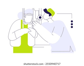 Refraction test abstract concept vector illustration. Senior woman having refraction test in clinic, ophthalmologist visit, common eye procedures, medicine industry, eye exam abstract metaphor.