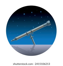 Refractor telescope icon on a background of the starry sky. Vector illustration