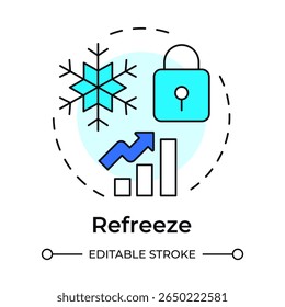 Refreeze multi color concept icon. Organization culture maintaining. Reinforcing new behaviors. Lewin change management model. Round shape line illustration. Abstract idea. Graphic design. Easy to use