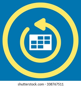 Refresh Appointment vector icon. Style is bicolor flat rounded symbol, yellow and white colors, rounded angles, blue background.