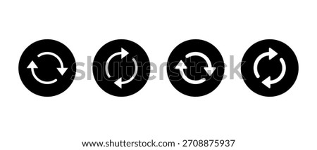 Refresh arrow icon in black circle. Circular reload and update symbol. Sync arrows sign