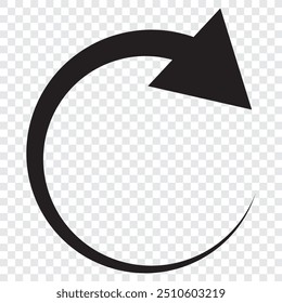 Icono de flecha de actualización en color negro sobre un fondo transparente. eps 10.
