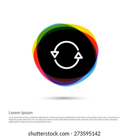 Refresh Arrow Icon, White pictogram icon creative circle Multicolor background. Vector illustration. Flat icon design style