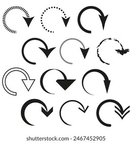 Refresh arrow icons. Circular arrow symbols. Black and white. Vector illustration.