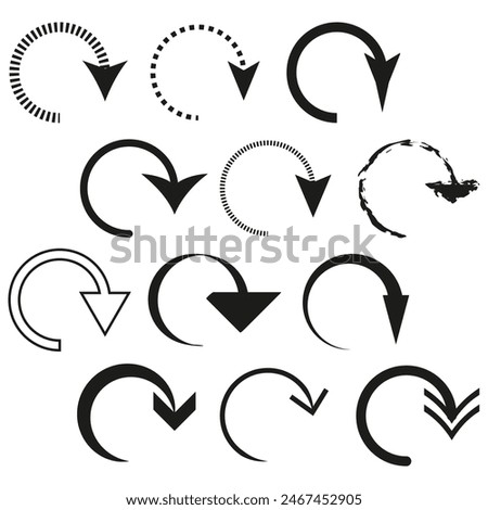 Refresh arrow icons. Circular arrow symbols. Black and white. Vector illustration.