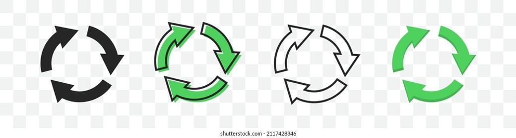 Refresh arrow icons collection in different style on a transparent background. Vector illustration
