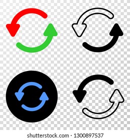 Refresh arrows EPS vector pictograph with contour, black and colored versions. Illustration style is flat iconic symbol on chess transparent background.