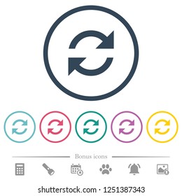 Refresh arrows flat color icons in round outlines. 6 bonus icons included.