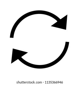 Refresh arrows glyph icon. Reload. Cached. Circle arrows. Synchronization. Silhouette symbol. Negative space. Vector isolated illustration