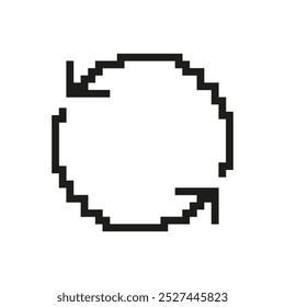Refresh Arrows Icon In Pixel Art. Pixelated Circular Movement and Reload Symbol. Isolated Vector Illustration.