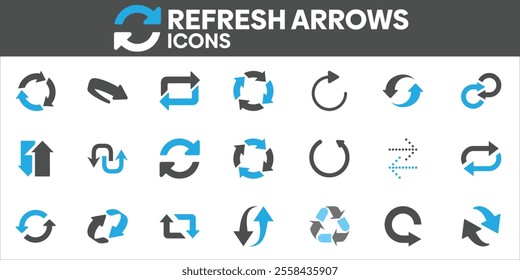 Refresh Arrows Icons Set, Containing All Refresh Arrows Icons Outlines, Vector Illustration Collection Editable eps10