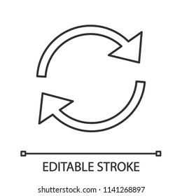 Refresh arrows linear icon. Thin line illustration. Reload. Cached. Circle arrows. Synchronization. Contour symbol. Vector isolated outline drawing. Editable stroke