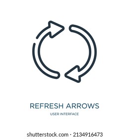 refresh arrows thin line icon. refresh, button linear icons from user interface concept isolated outline sign. Vector illustration symbol element for web design and apps.