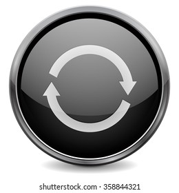 Refresh button. Glass icon with metal frame. Vector isolated on white background.