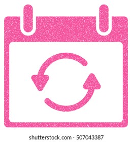 Refresh Calendar Day grainy textured icon for overlay watermark stamps. Flat symbol with dirty texture. Dotted vector pink ink rubber seal stamp with grunge design on a white background.
