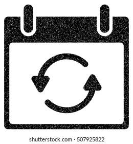 Refresh Calendar Day grainy textured icon for overlay watermark stamps. Flat symbol with dirty texture. Dotted vector black ink rubber seal stamp with grunge design on a white background.