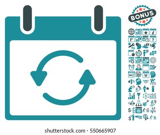 Refresh Calendar Day icon with bonus calendar and time management pictograph collection. Vector illustration style is flat iconic symbols, soft blue, white background.
