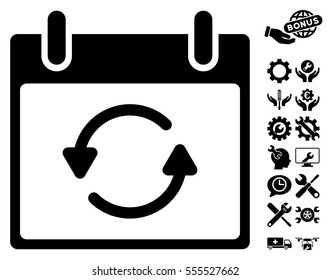 Refresh Calendar Day pictograph with bonus service images. Vector illustration style is flat iconic symbols, black, white background.