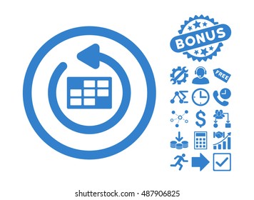 Refresh Calendar icon with bonus clip art. Vector illustration style is flat iconic symbols, cobalt color, white background.