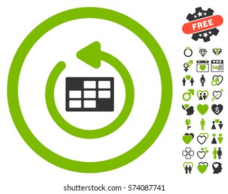 Refresh Calendar pictograph with bonus lovely design elements. Vector illustration style is flat rounded iconic eco green and gray symbols on white background.