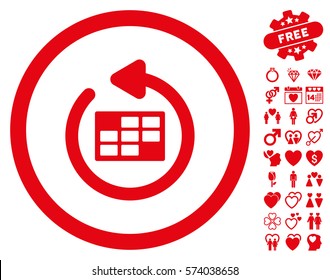 Refresh Calendar pictograph with bonus valentine symbols. Vector illustration style is flat rounded iconic red symbols on white background.