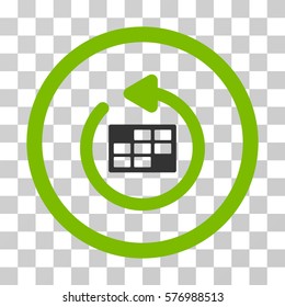 Refresh Calendar rounded icon. Vector bicolor illustration style is a flat iconic symbol inside a circle, eco green and gray colors, transparent background. Designed for web and software interfaces.