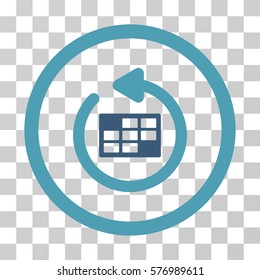 Refresh Calendar rounded icon. Vector bicolor illustration style is a flat iconic symbol inside a circle, cyan and blue colors, transparent background. Designed for web and software interfaces.