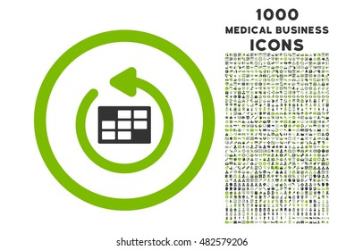 Refresh Calendar rounded vector bicolor icon with 1000 medical business icons. Set style is flat pictograms, eco green and gray colors, white background.