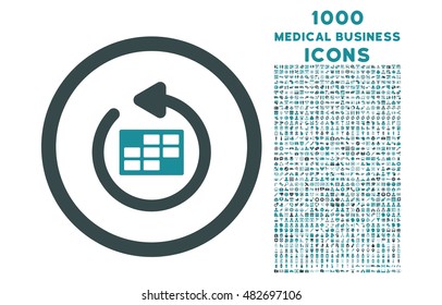 Refresh Calendar rounded vector bicolor icon with 1000 medical business icons. Set style is flat pictograms, soft blue colors, white background.
