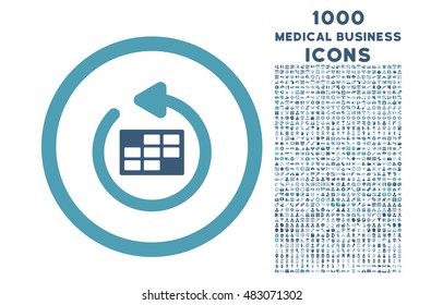 Refresh Calendar rounded vector bicolor icon with 1000 medical business icons. Set style is flat pictograms, cyan and blue colors, white background.