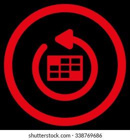 Refresh Calendar vector icon. Style is flat rounded symbol, red color, rounded angles, black background.