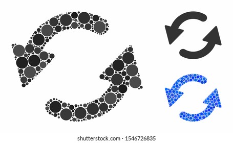 Refresh CCW composition of small circles in variable sizes and shades, based on refresh CCW icon. Vector filled circles are composed into blue composition.