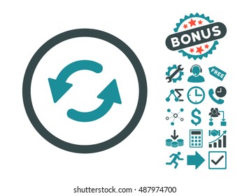 Refresh CCW icon with bonus elements. Vector illustration style is flat iconic bicolor symbols, soft blue colors, white background.