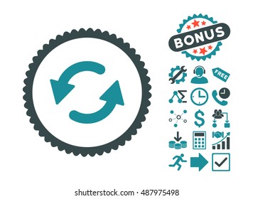Refresh CCW icon with bonus pictogram. Vector illustration style is flat iconic bicolor symbols, soft blue colors, white background.