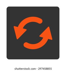 Refresh Ccw icon from Primitive Buttons OverColor Set. This rounded square flat button is drawn with orange and gray colors on a white background.