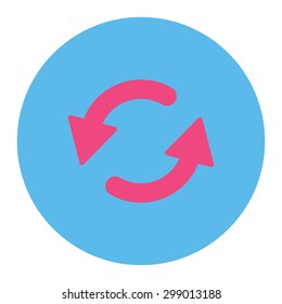 Refresh Ccw icon from Primitive Round Buttons OverColor Set. This round flat button is drawn with pink and blue colors on a white background.