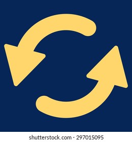 Refresh Ccw icon from Primitive Set. This isolated flat symbol is drawn with yellow color on a blue background, angles are rounded.
